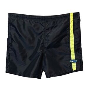Vintage Nike Swim Trunks L Black Neon Stripe Swoosh Lined‎ 90s Y2K Streetwear